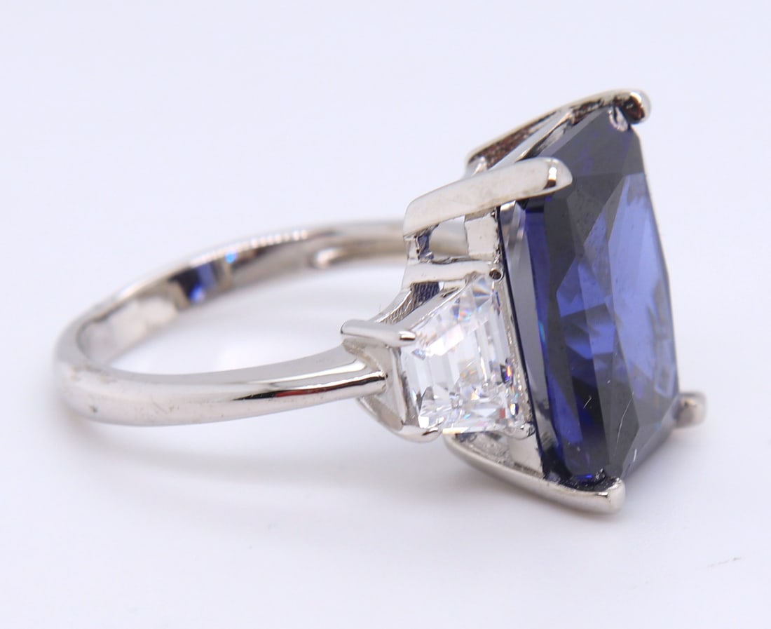 Sterling Silver Emerald Cut Blue Navy Ring - 3