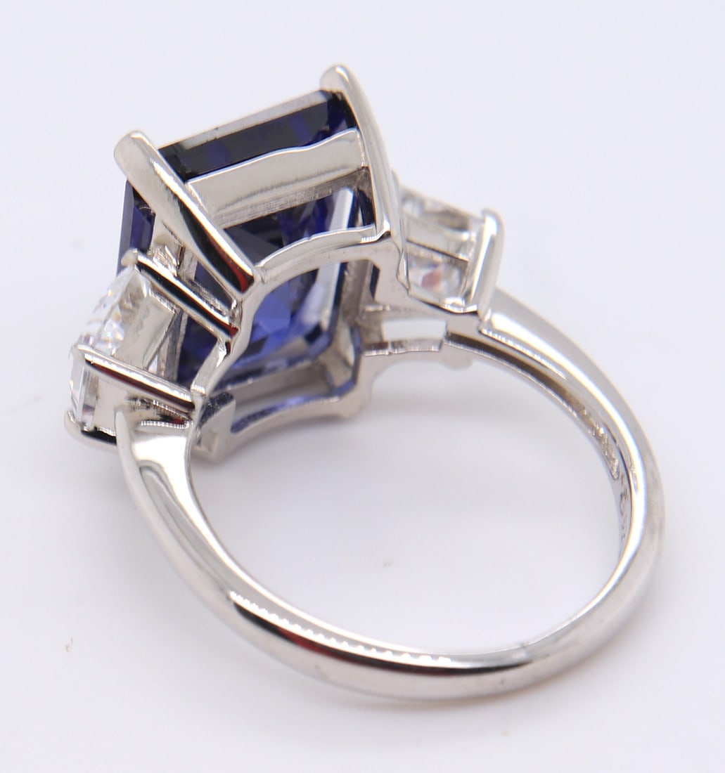 Sterling Silver Emerald Cut Blue Navy Ring - 4