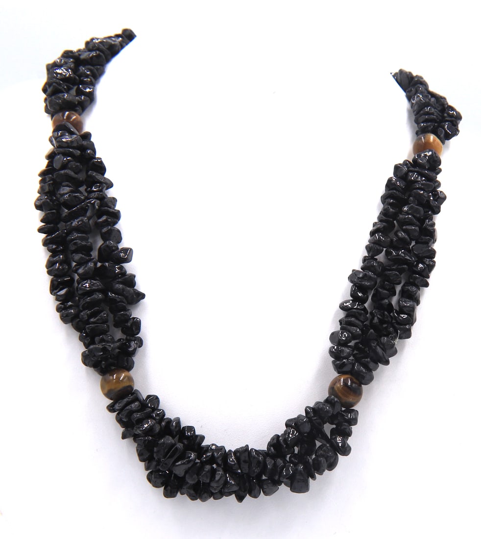 Black onyx and Tiger eye 3 row necklace (1 of 4)