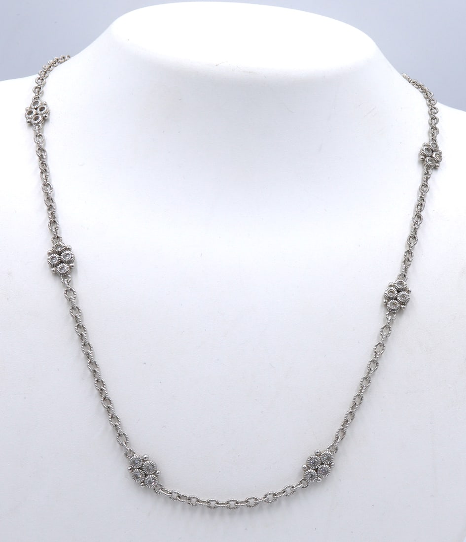 Judith Ripka 925 sterling silver flower style CZ necklace: Judith Ripka 925 sterling silver flower style Cubic Zirconia 20 inches necklace. Total weight of necklace 13.9 grams.