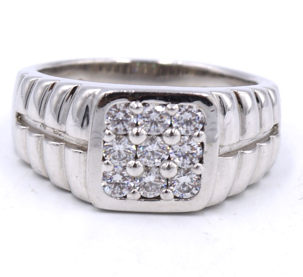 Anthony Nak 925 sterling silver CZ rolex style ring: Anthony Nak 925 sterling silver cubic zirconia Rolex style ring. Total weight of ring 9.9 grams. Ring size 12"