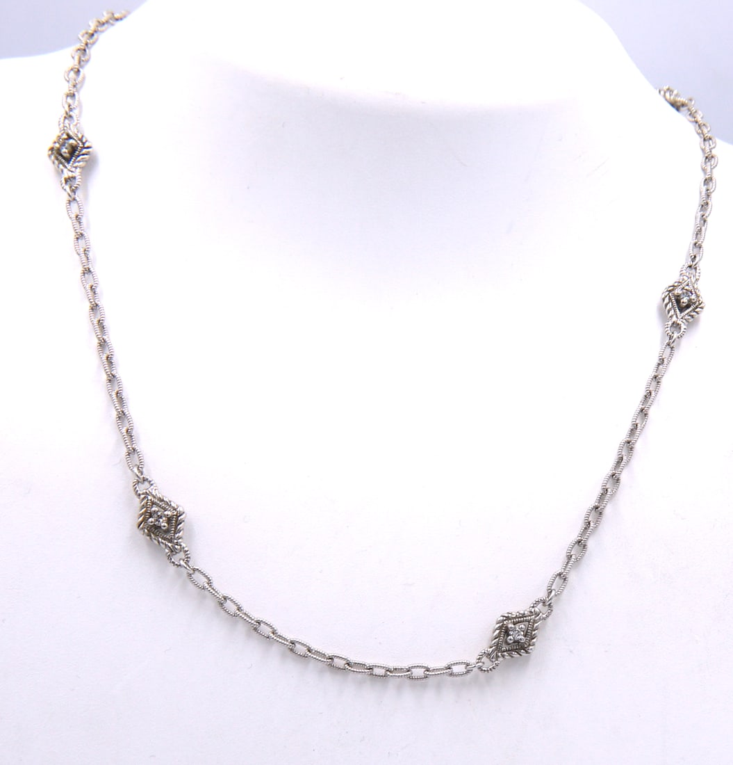 925 Sterling silver Judith Ripka Cubic zirconia necklace: 925 Sterling silver Judith Ripka Cubic zirconia 18 inches necklace. Total weight of necklace is 12.9 grams.