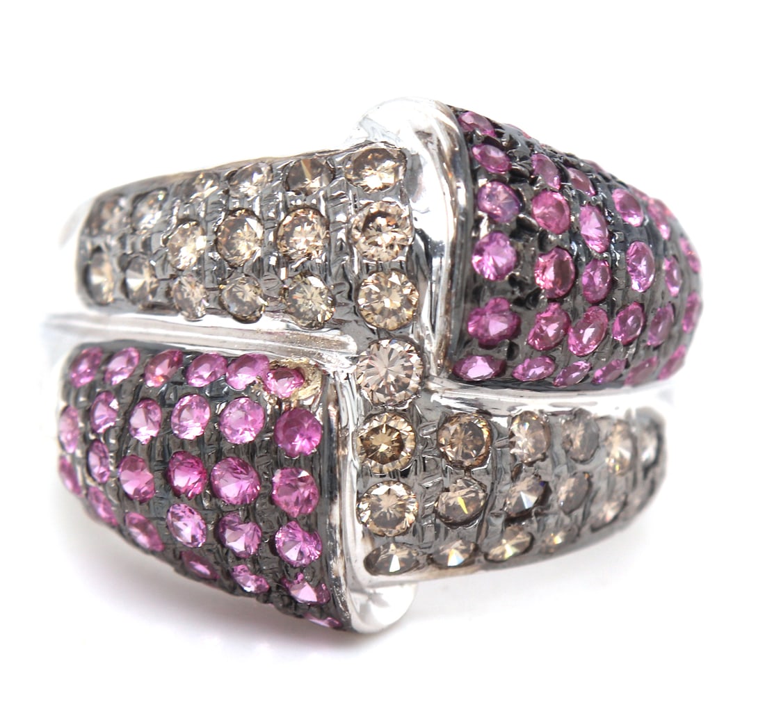 14kt White gold pink and smokey quartz cocktail ring (1 of 4)