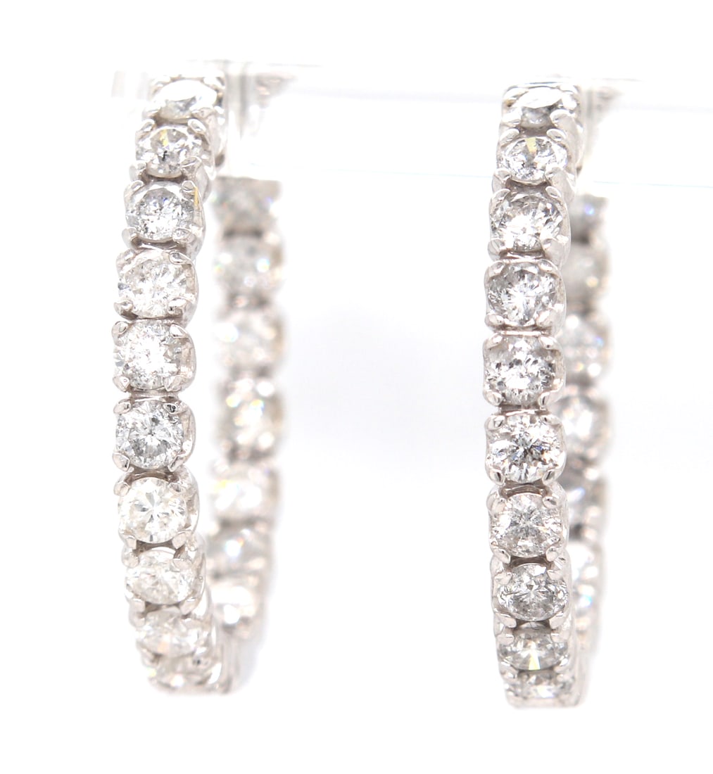 14kt White gold 3cts round brilliant cut inside-out diamond hoop earrings (1 of 6)