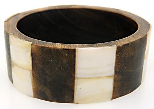 Wide wooden Bangle: Handmade Wide Wood and Mother of Pearl Bangle.
