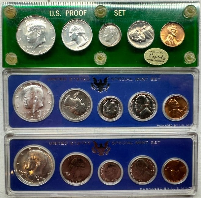 Set of 3 US Proof Set in Capital Plastic: 1964, 1966, and 1967 Set of 3 US Proof Set in Capital Plastic.