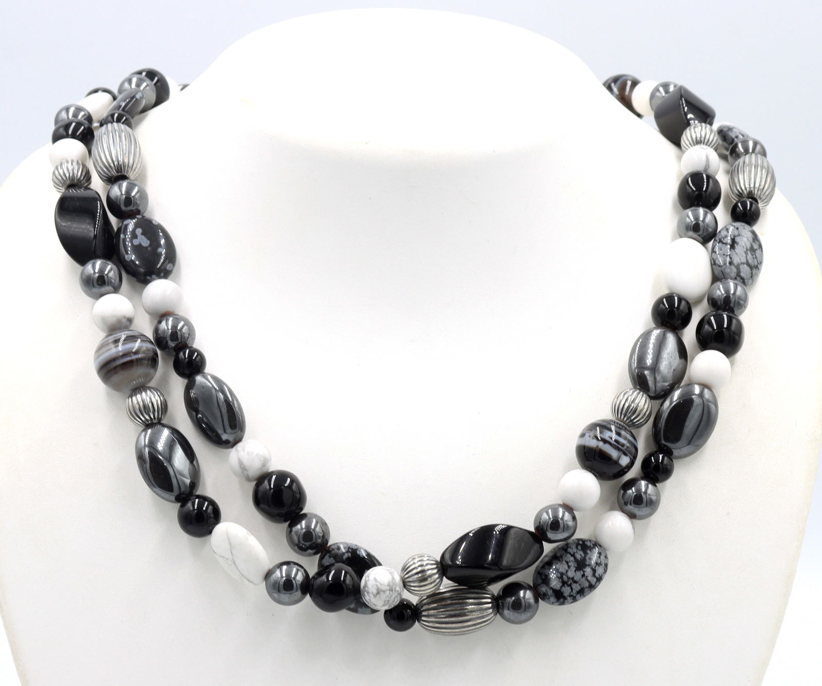 Double row Hematite and black onyx necklace (1 of 5)