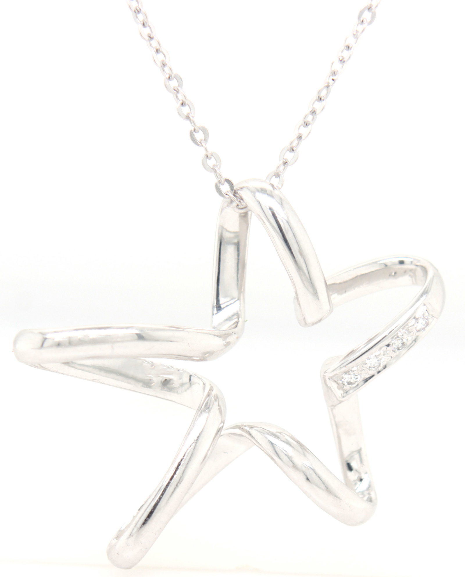 18kt White gold diamond accent free form star pendant on chain (1 of 5)