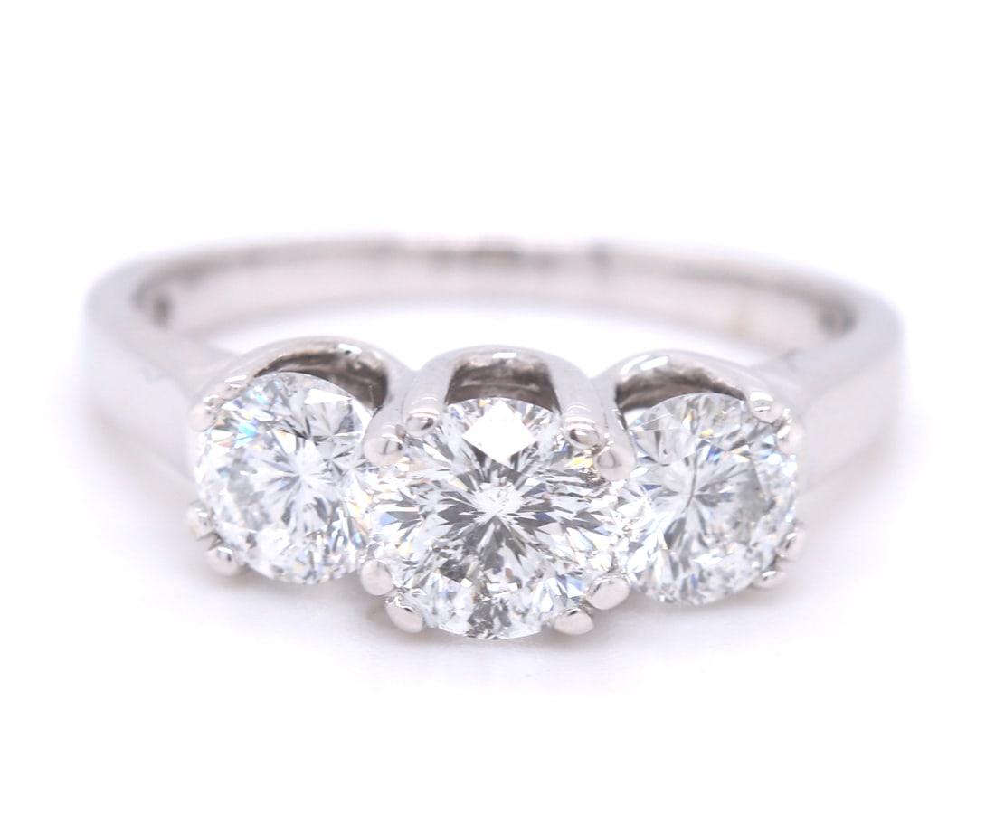 14kt White gold Radiant star 3 stone diamond ring (1 of 5)