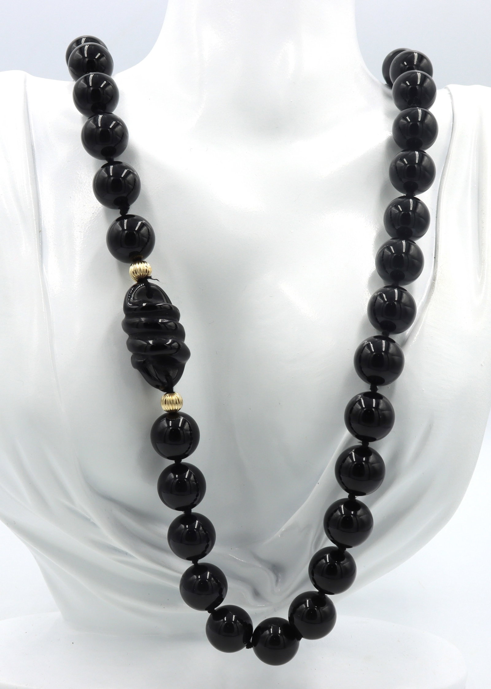 Black onyx bead and gold beaded necklace (1 of 5)