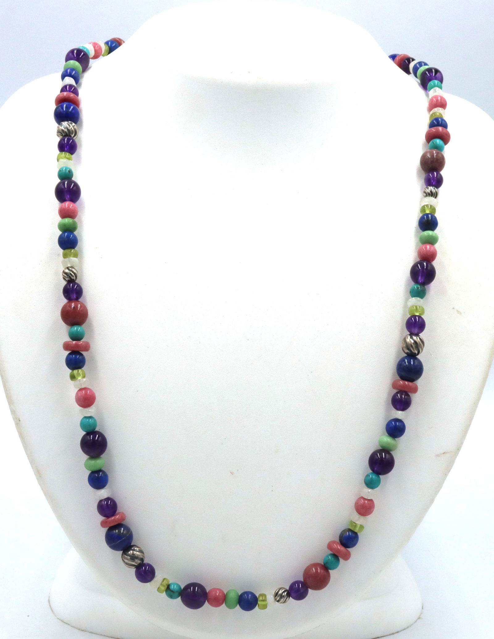 Multi color gemstone and silver beaded necklace (1 of 6)
