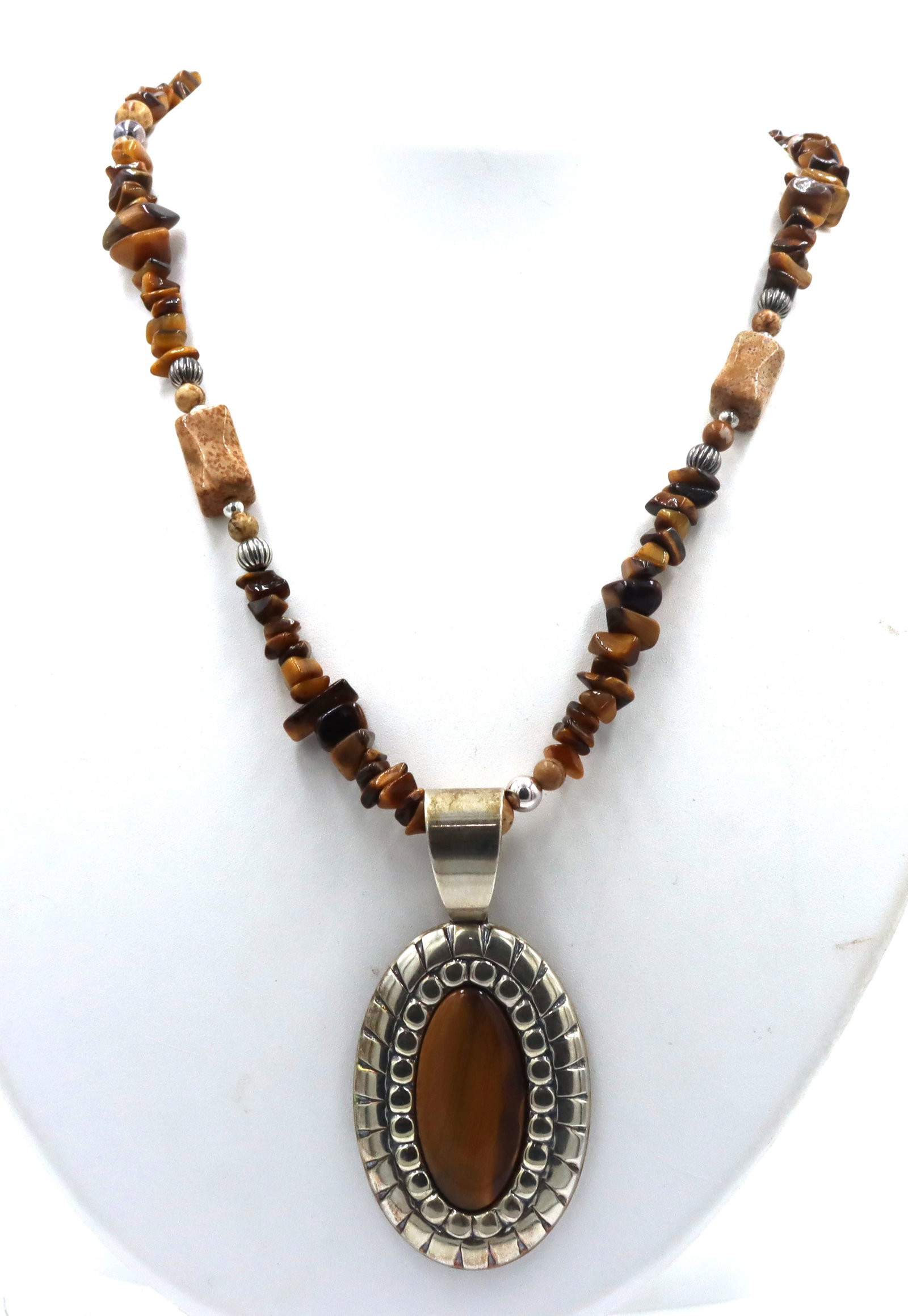 925 Sterling silver tiger eye pendant on beaded tiger eye necklace (1 of 7)