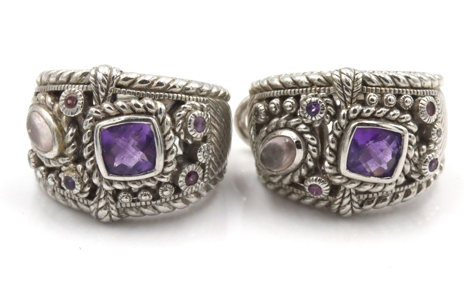 Judith Ripka 925 Silver Silver Amerthyst , Moonstone Earrings: Judith Ripka 925 sterling silver Amerthyst , moonstone earrings. 16.4