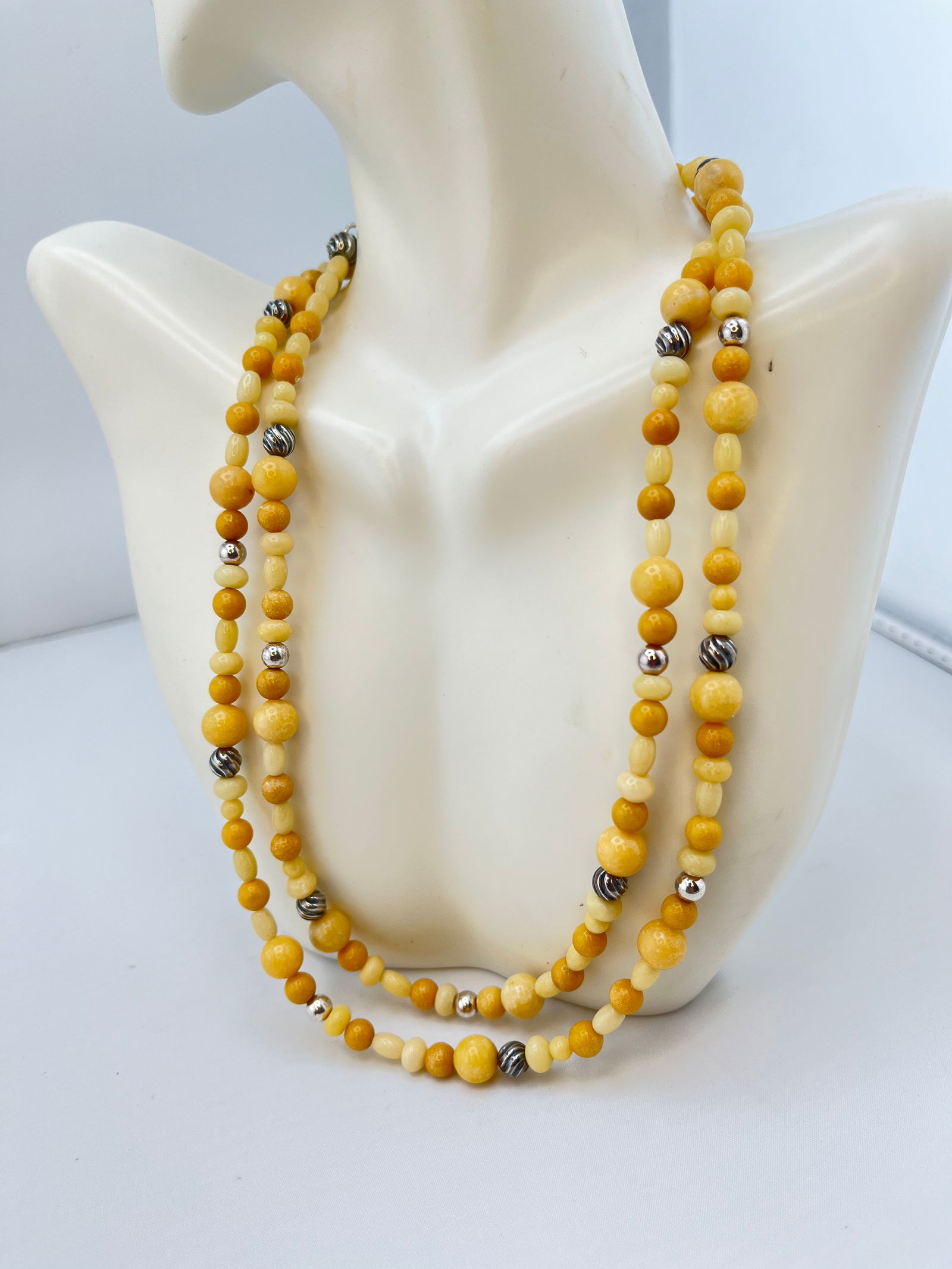 925 Sterling Silver Jay King DTR Silpada Yellow Opal Beads And Silver accent Necklace: 925 Sterling Silver Jay King DTR Silpada Yellow opal Beads With Silver accent, Can Be Worn Double or Long. 50.8 Grams, 36 inches