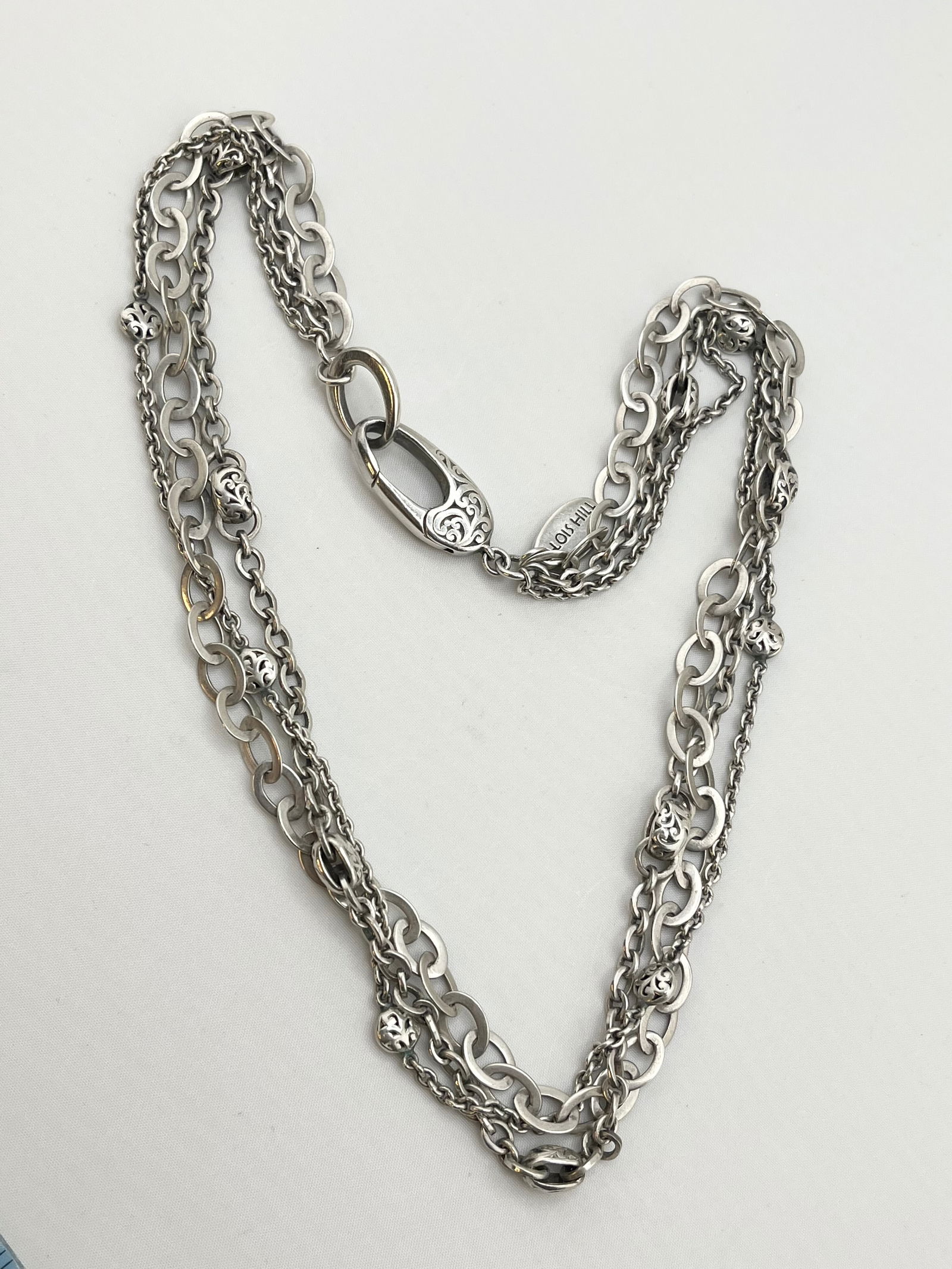 925 Sterling Silver Vintage Rare Lois Hill Multi Strands Ornate Details Different Chain Styles Neckl (1 of 4)