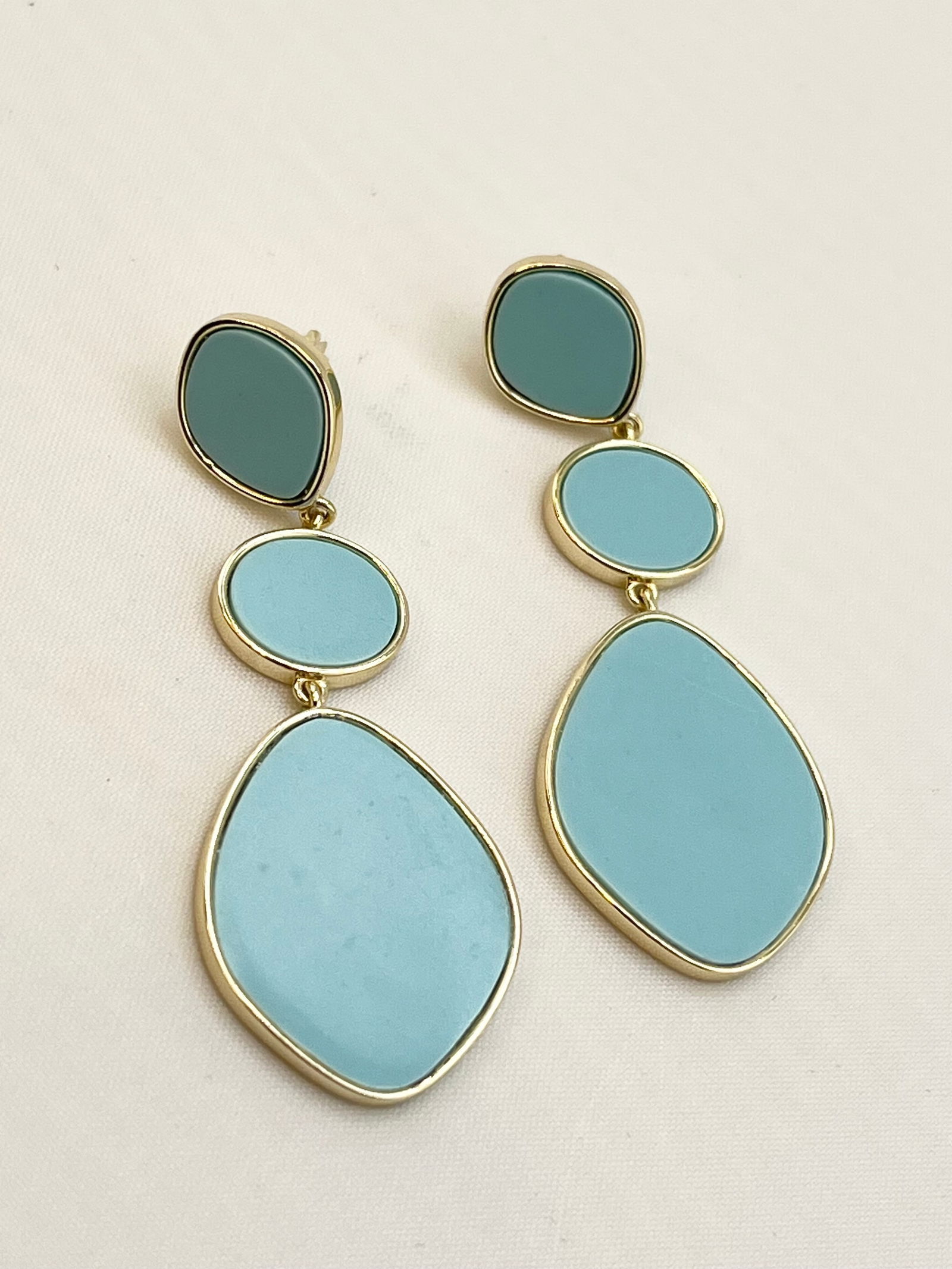 925 Gold Tone Sterling Silver Three Drop Blue Stone Earrings (1 of 5)