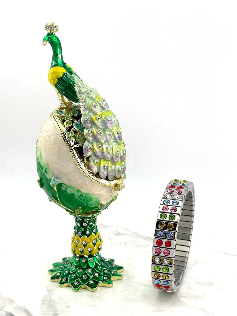 Imperial Russian Fabergé Egg Trinket Box – Gold Décor, Austrian Crystals, Handmade (1 of 8)