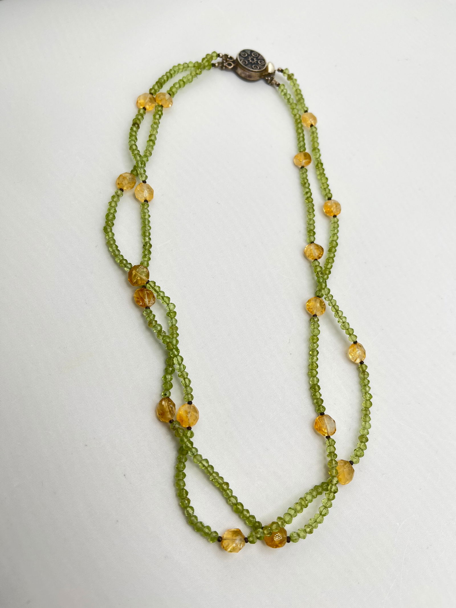 925 Sterling Silver Double Strand Peridot Beads Necklace (1 of 6)