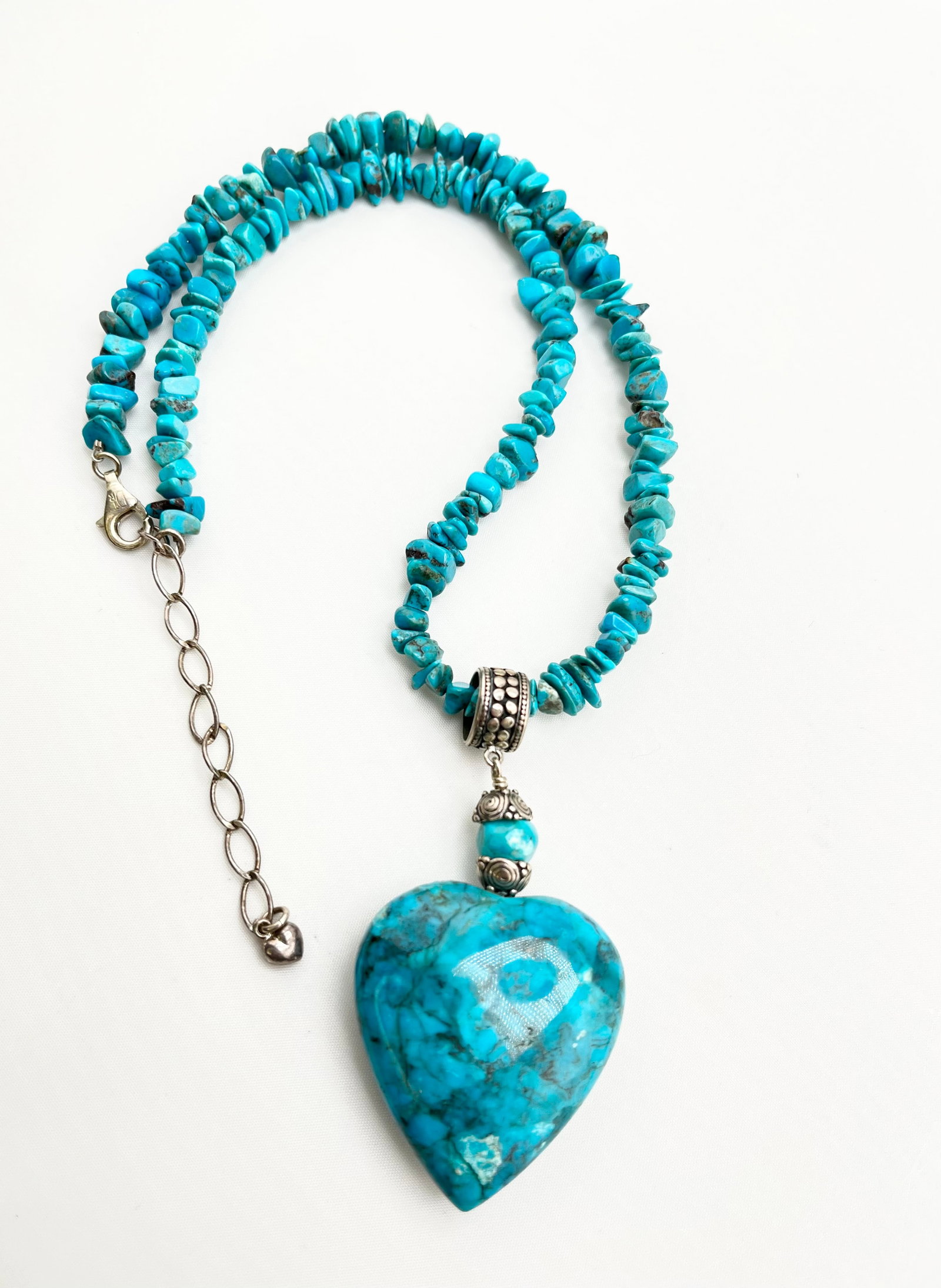 925 Sterling Silver DRT Jay King Large Turquoise Heart Necklace: 925 Sterling Silver DRT Jay King Large Turquoise Heart Pendant With Turquoise Bead Necklace. 57 grams. 21 inches