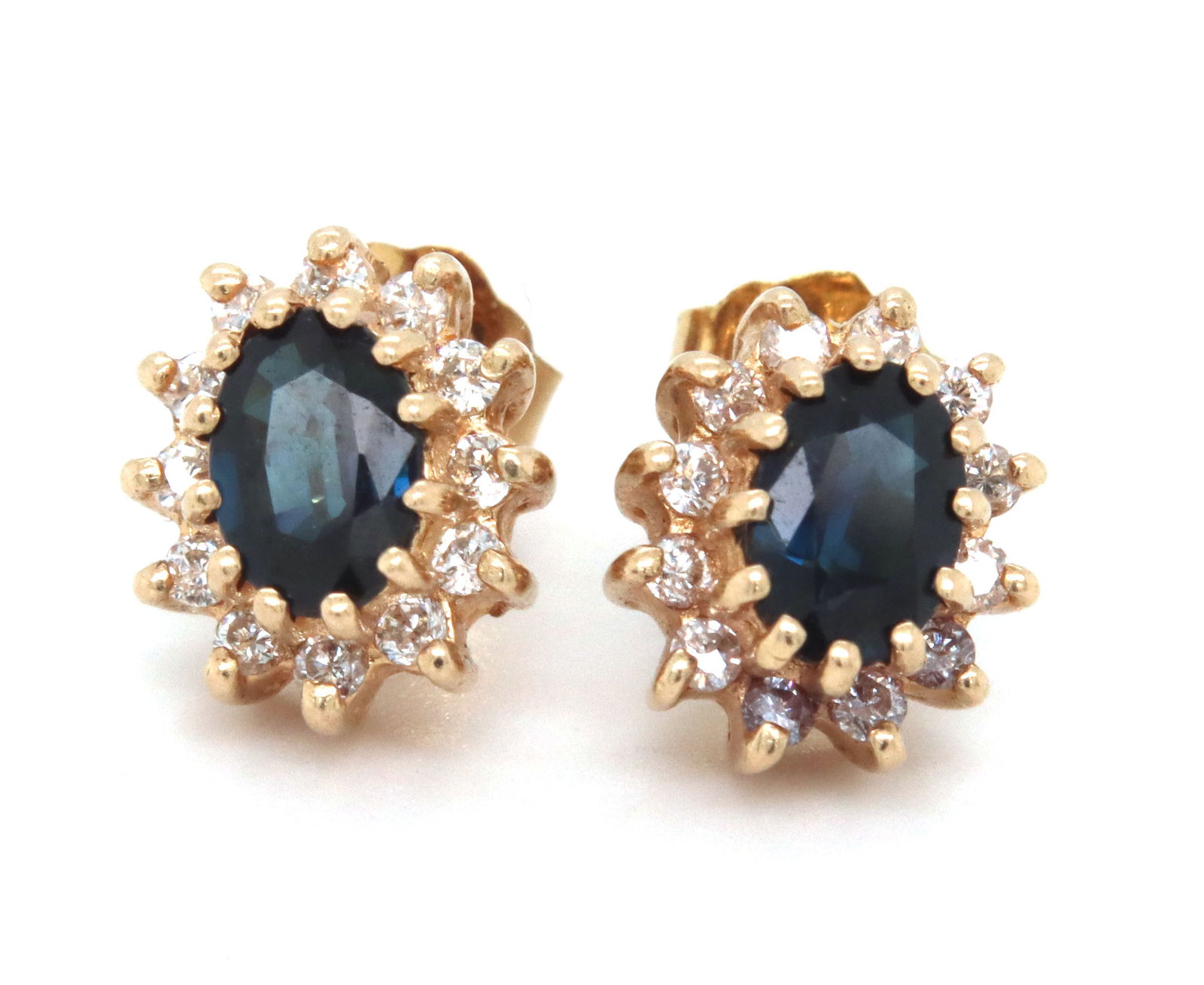14kt Yellow gold blue sapphire and diamond earrings (1 of 3)