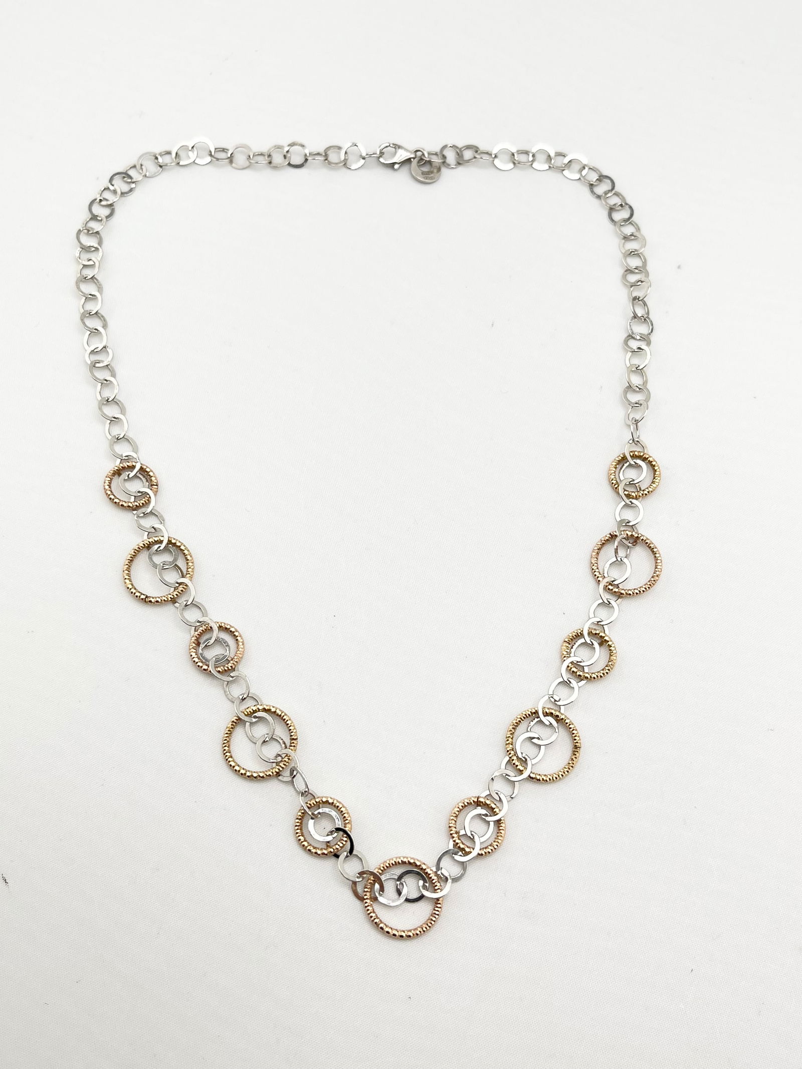 M Italy 925 sterling Silver Two Tone Circle Link Necklace (1 of 6)