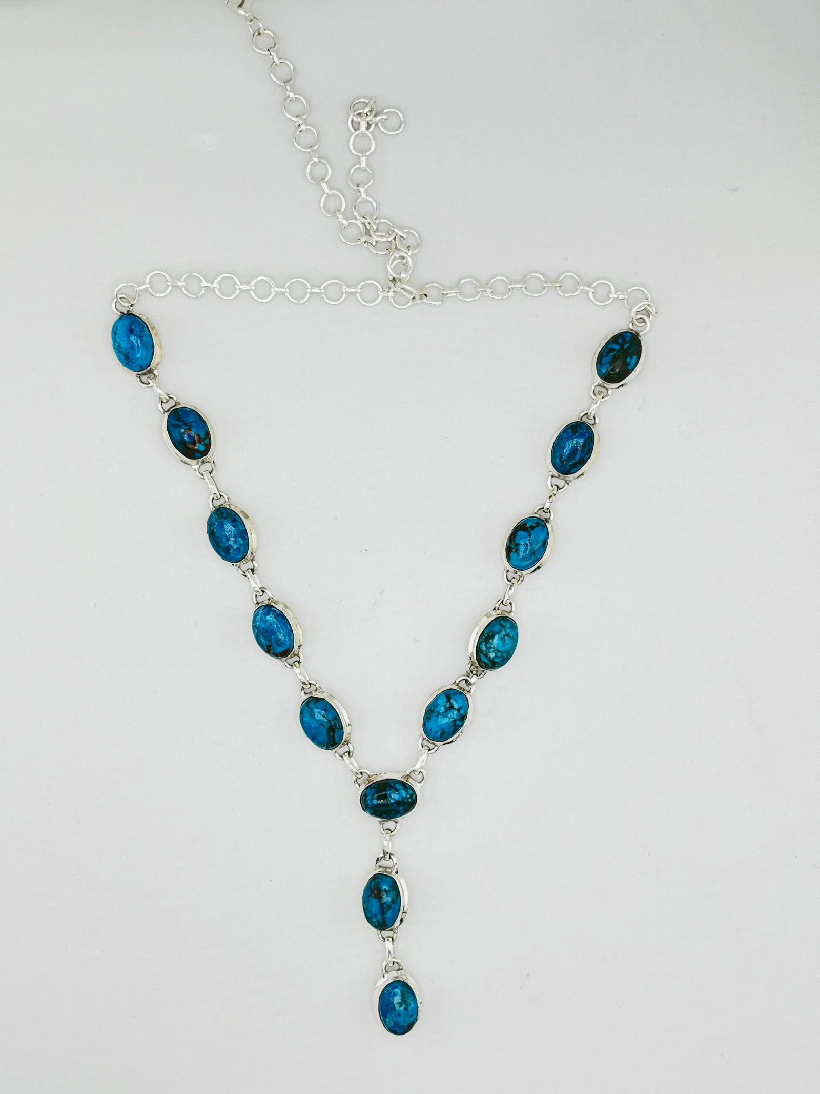 925 Sterling Silver Y Shaoed Turquoise Sikver link Chain Necklace (1 of 7)