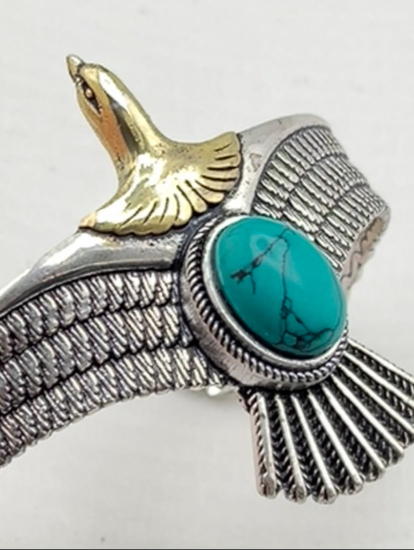 925 Sterling Silver Turquoise Eahle Cuff - 2