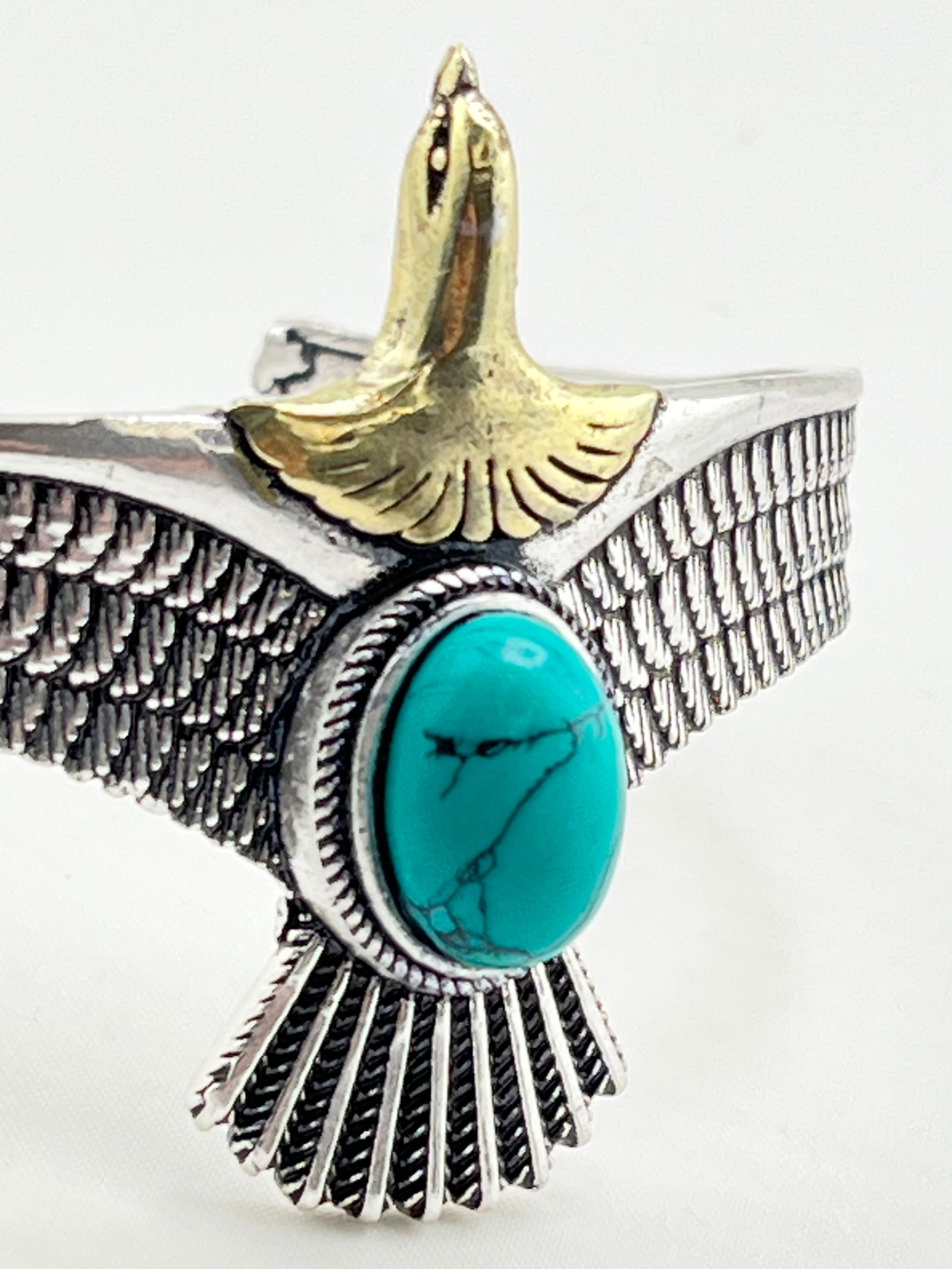 925 Sterling Silver Turquoise Eahle Cuff - 3
