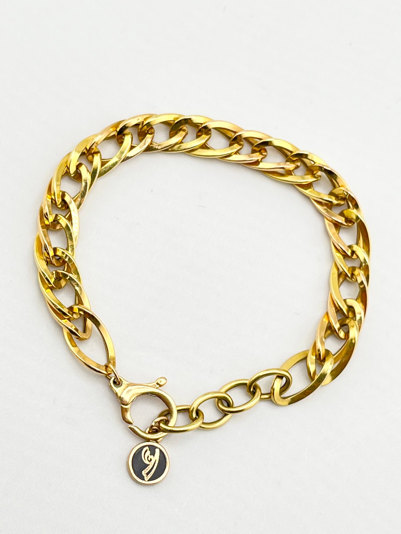 18KT Yellow Gold 9MM Double Curb Link Bracelet (1 of 5)