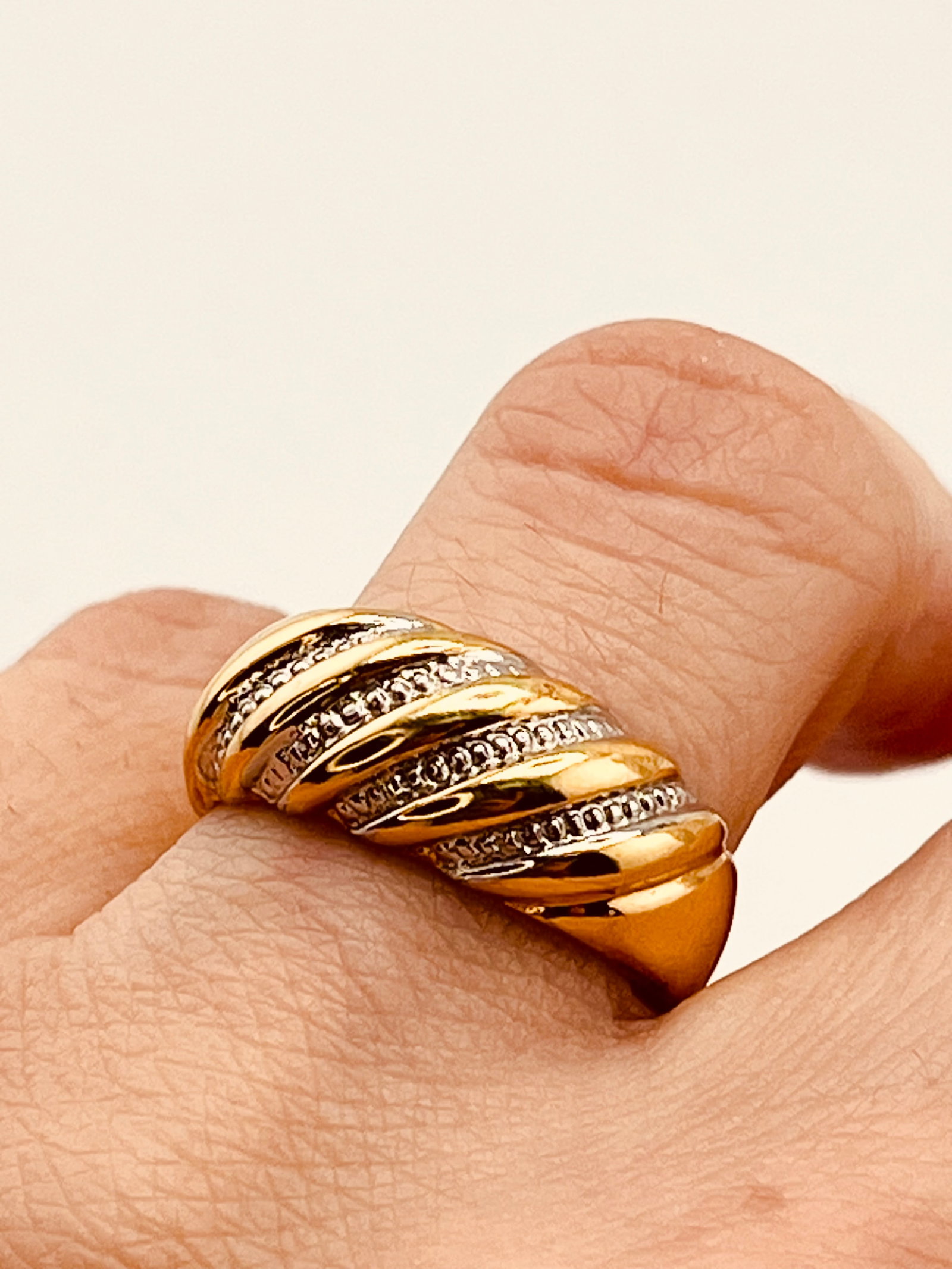 14KT Yellow Gold Two Tone Dome Twisted Braided Design With Rows Of Diamond Accent Ring (1 of 6)