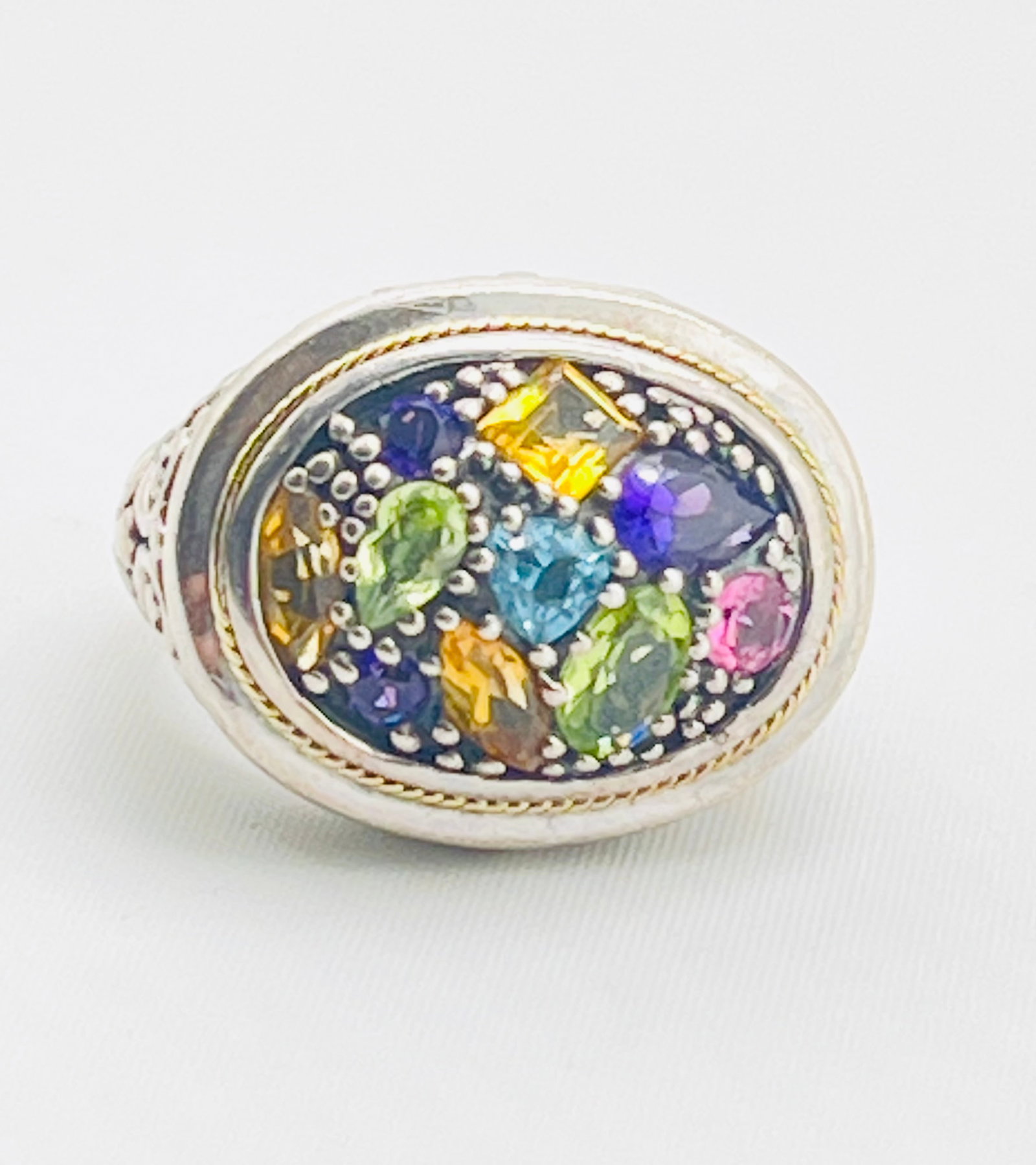 925 Sterling Silver EFFY Balisssima Multi Gemstone And Ornate 18KT Yello Gold Accent Ring (1 of 7)