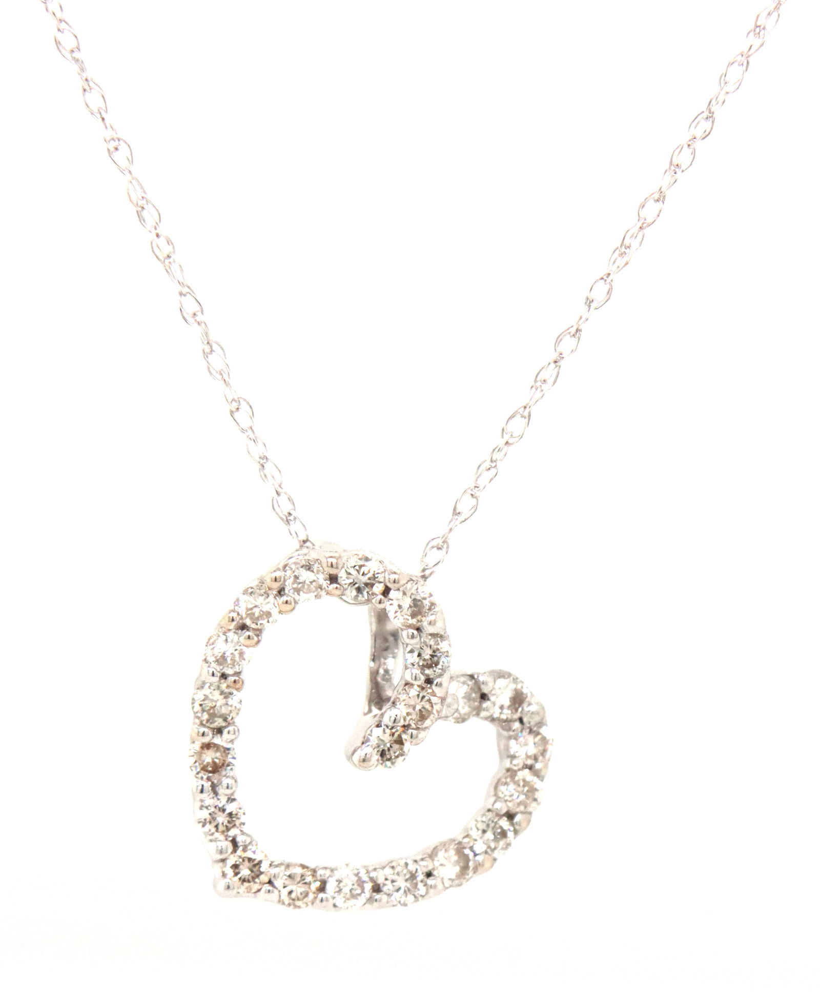 14kt White gold 0.20ctw open heart diamond pendant on chain (1 of 4)
