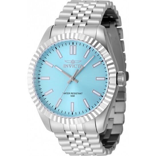 Invicta Specialty Men's Stainless Steel Watch – Tiffany Blue Dial: A bold yet refined timepiece, this Invicta Specialty men's watch pairs a striking Tiffany blue dial with a sleek stainless steel construction for a modern and eye-catching look. The vibrant dial contr