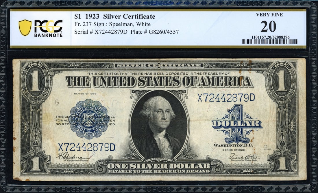 1923 Fr. 237 $1 Silver Certificate “Horseblanket?? Speelman / White – PCGS Banknote Very Fine (1 of 2)