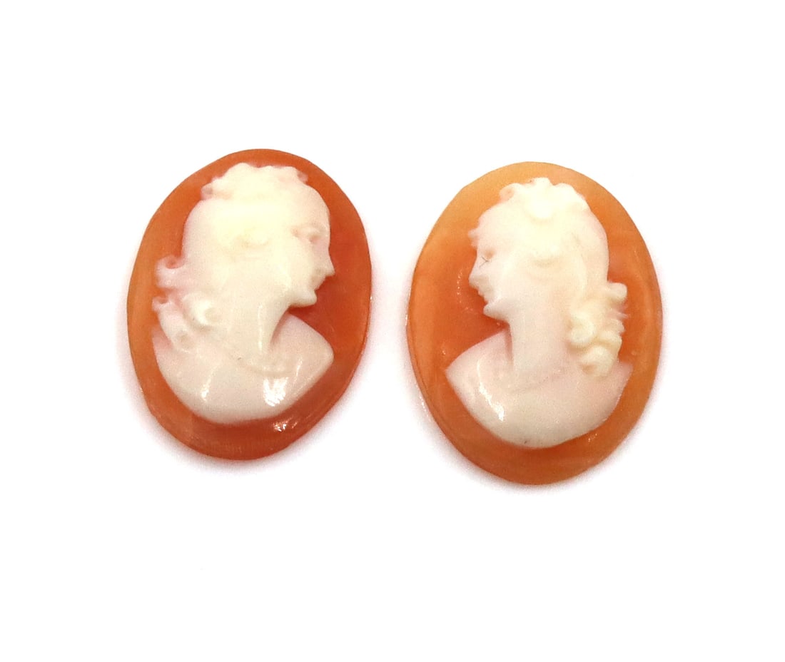 Lot of 2 Shell oval loose Cameos: Lot of 2 Shell oval loose Cameos beige cream classical female profile.