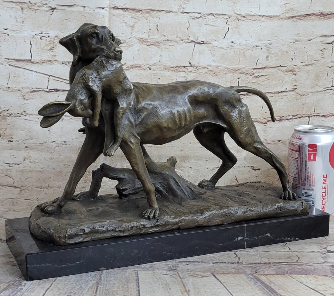 Dog Retriever Rabbit Bronze Statue - 2