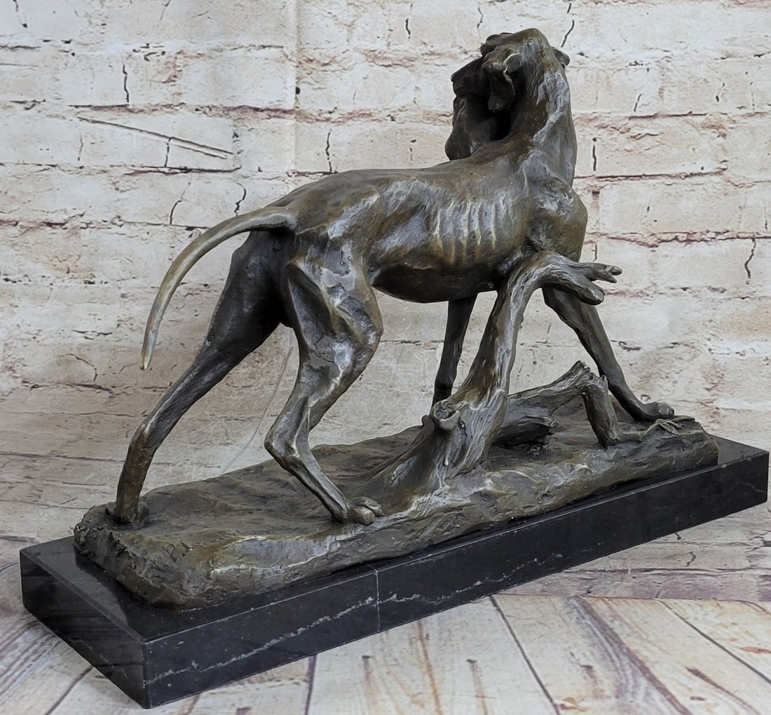 Dog Retriever Rabbit Bronze Statue - 5