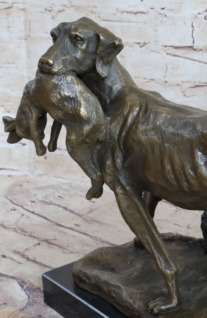 Dog Retriever Rabbit Bronze Statue - 9