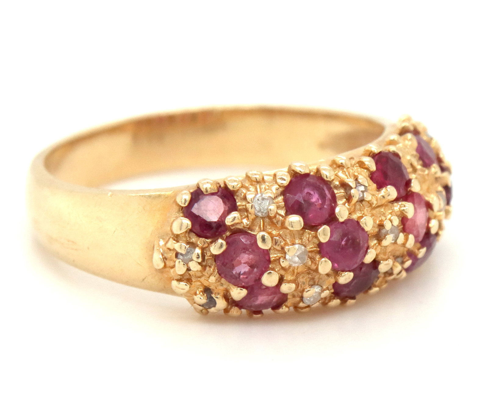 10kt Yellow gold ruby and diamond dome ring - 2