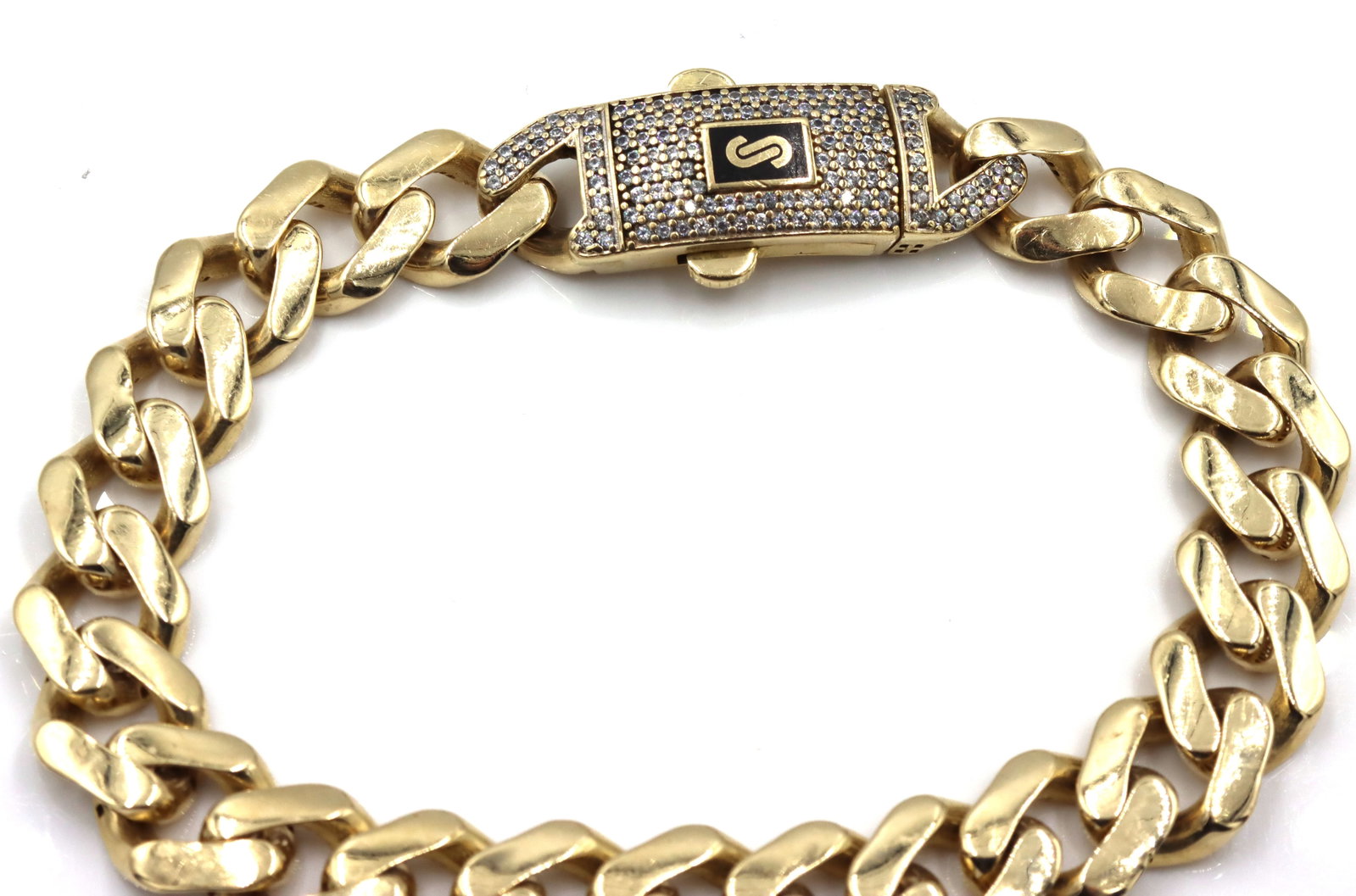 14kt Yellow gold Solid curb bracelet - 2