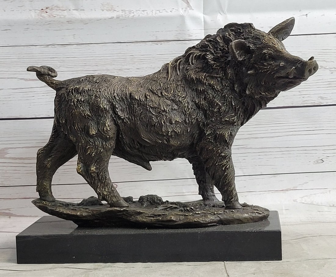 Wild Boar Pig Bronze Sculpture - 3