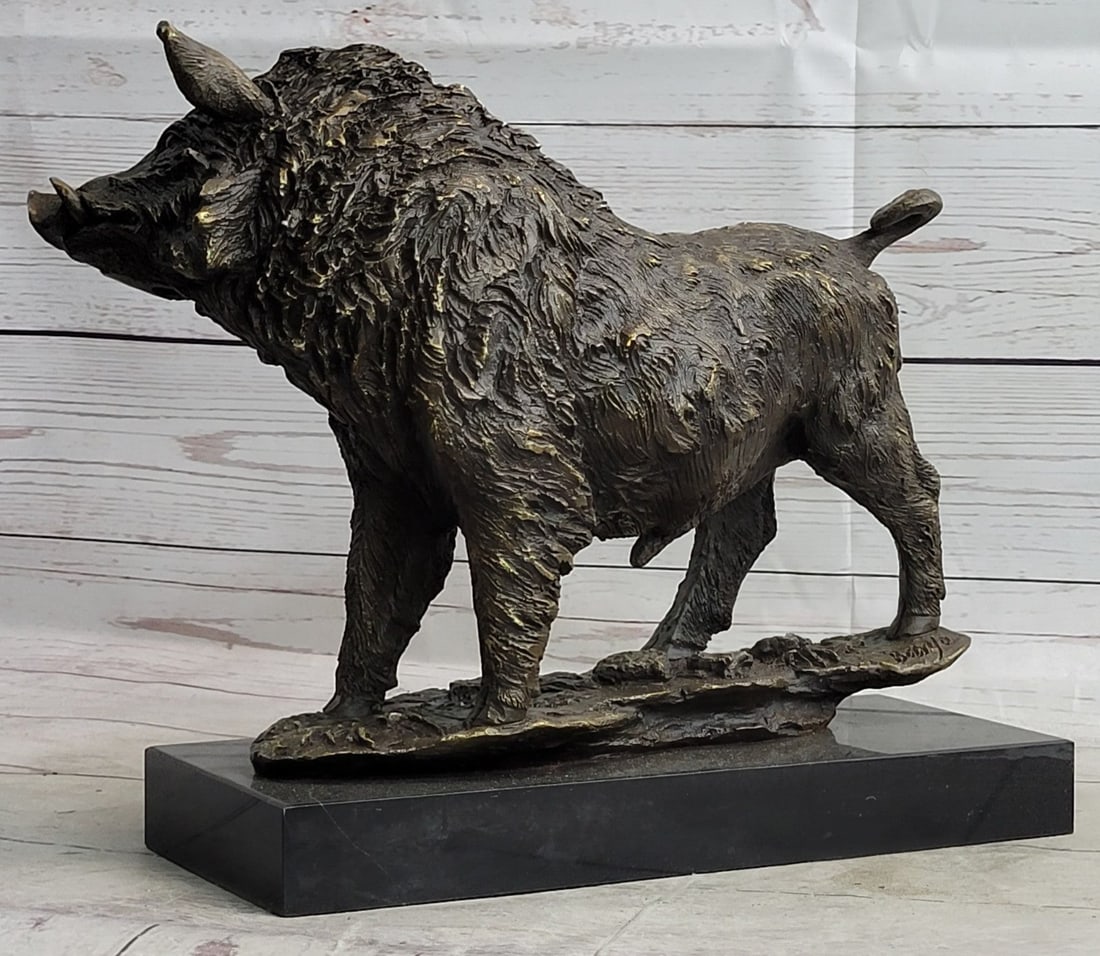 Wild Boar Pig Bronze Sculpture - 4