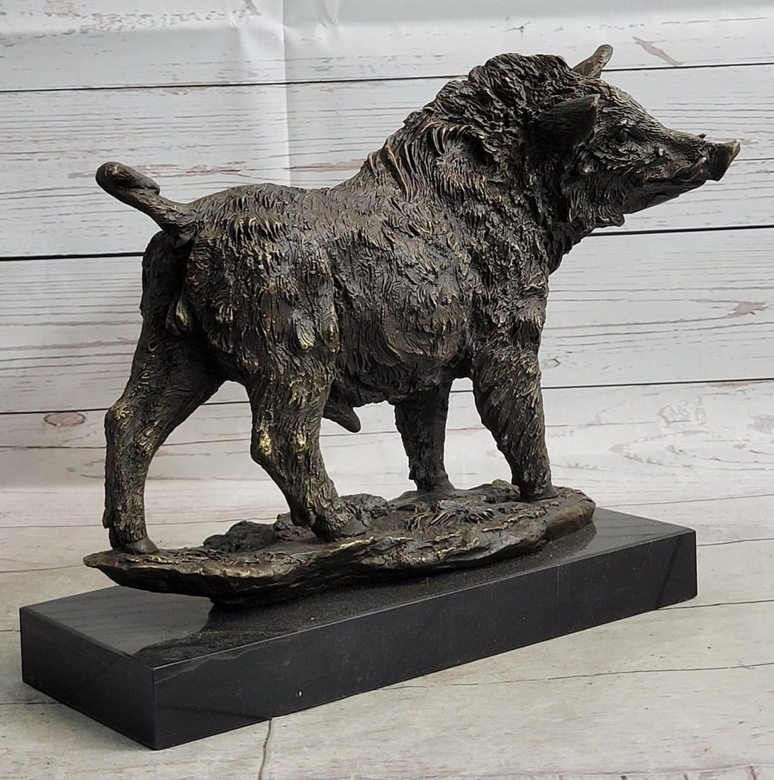 Wild Boar Pig Bronze Sculpture - 6