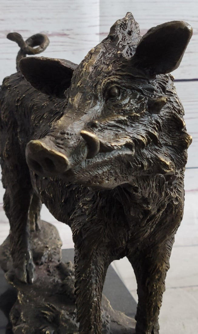 Wild Boar Pig Bronze Sculpture - 7