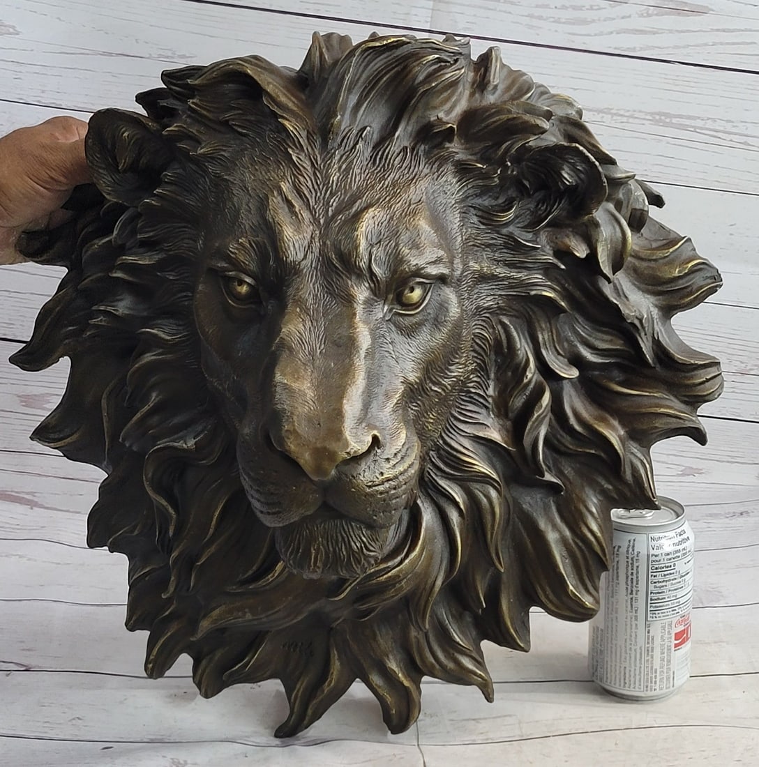 Wall Mount Lion Head Bust Bronze Statue - 2
