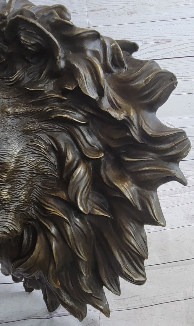 Wall Mount Lion Head Bust Bronze Statue - 7