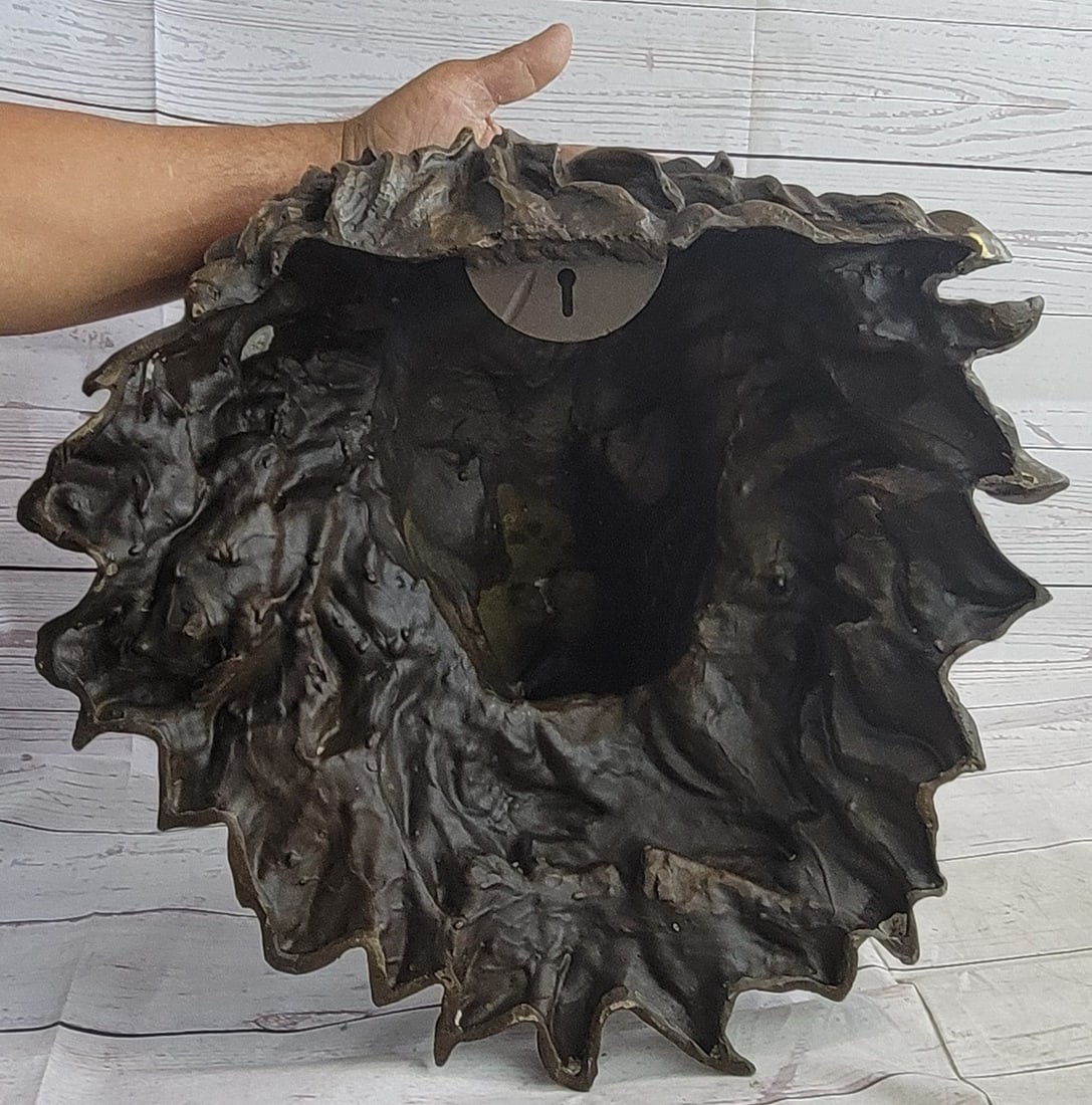 Wall Mount Lion Head Bust Bronze Statue - 8