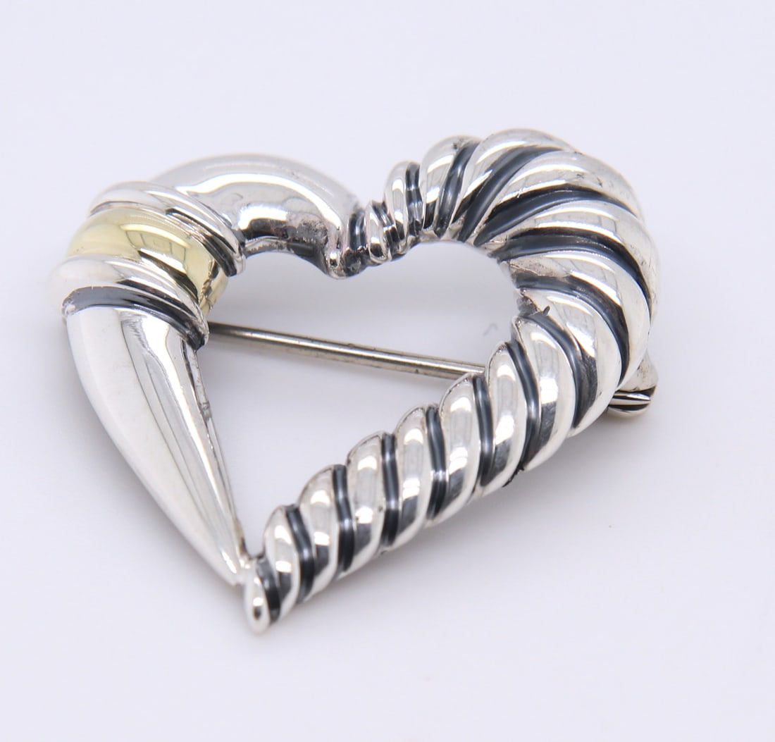 David Yurman 2 Tone Cable Open Heart Brooch (1 of 4)