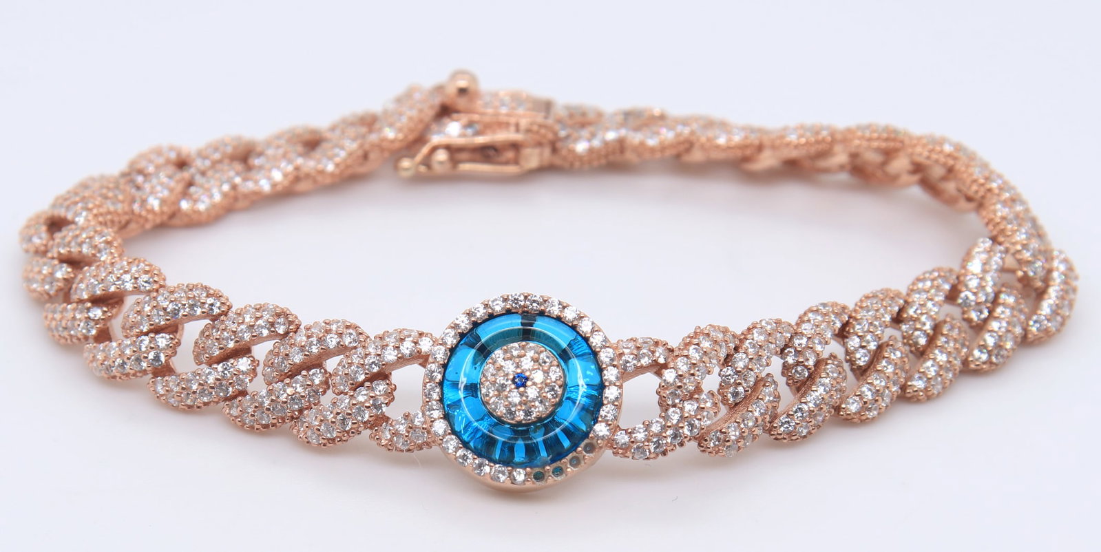 Sterling Silver Devil Eye Curb Link Bracelet: 925 Sterling Silver Devil Eye 6.5 inches Curb Link Bracelet. Total weight of Bracelet 18.12 Grams.