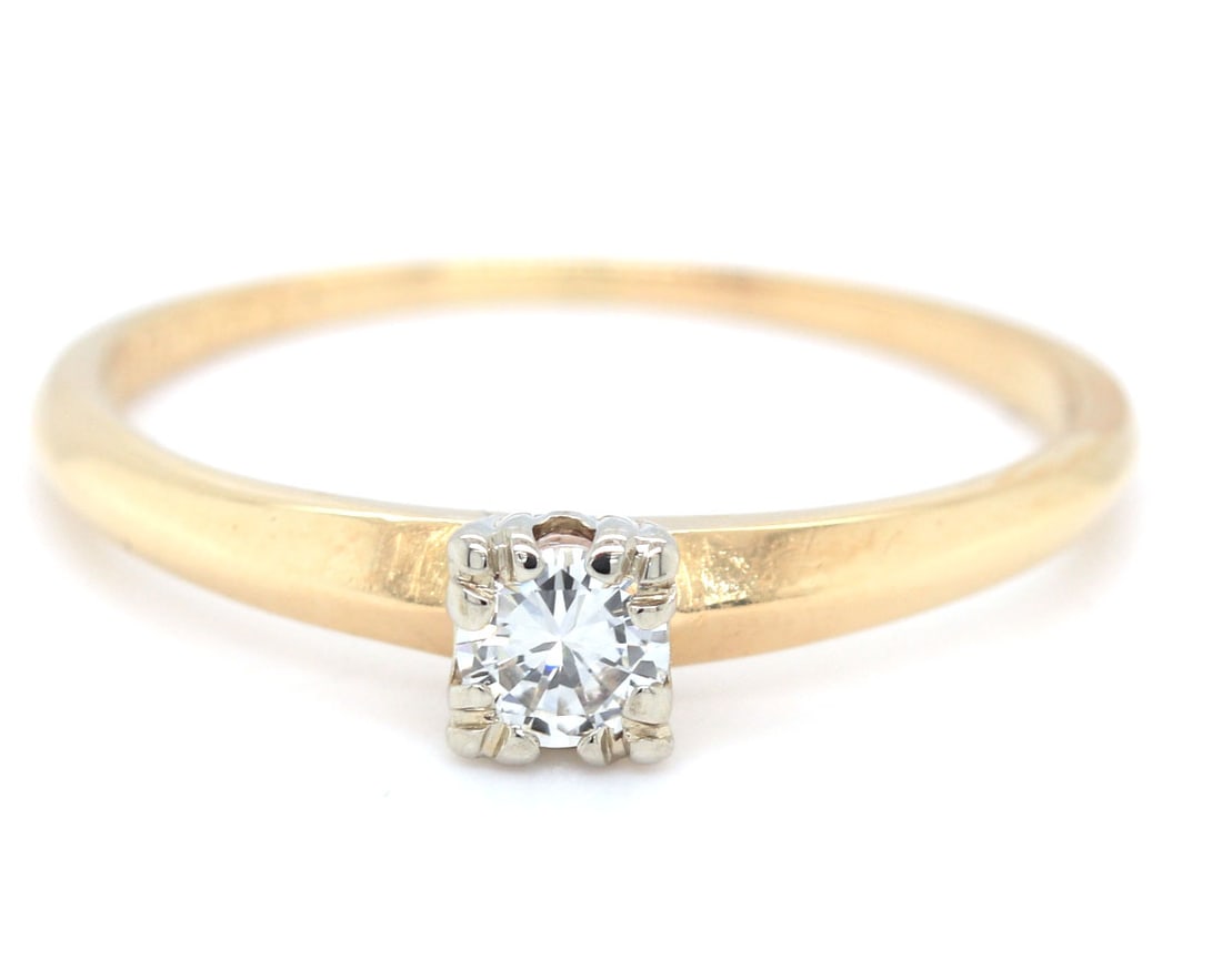 14kt Yellow gold RBC Solitaire diamond ring: 14kt Yellow gold approximate 0.25ct round brilliant cut Solitaire diamond ring. Total weight of ring 2 grams. Ring size 9"